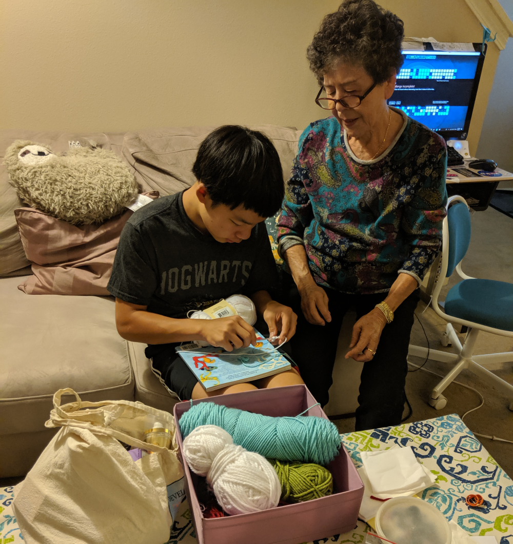 My grandma teaching me how to crochet