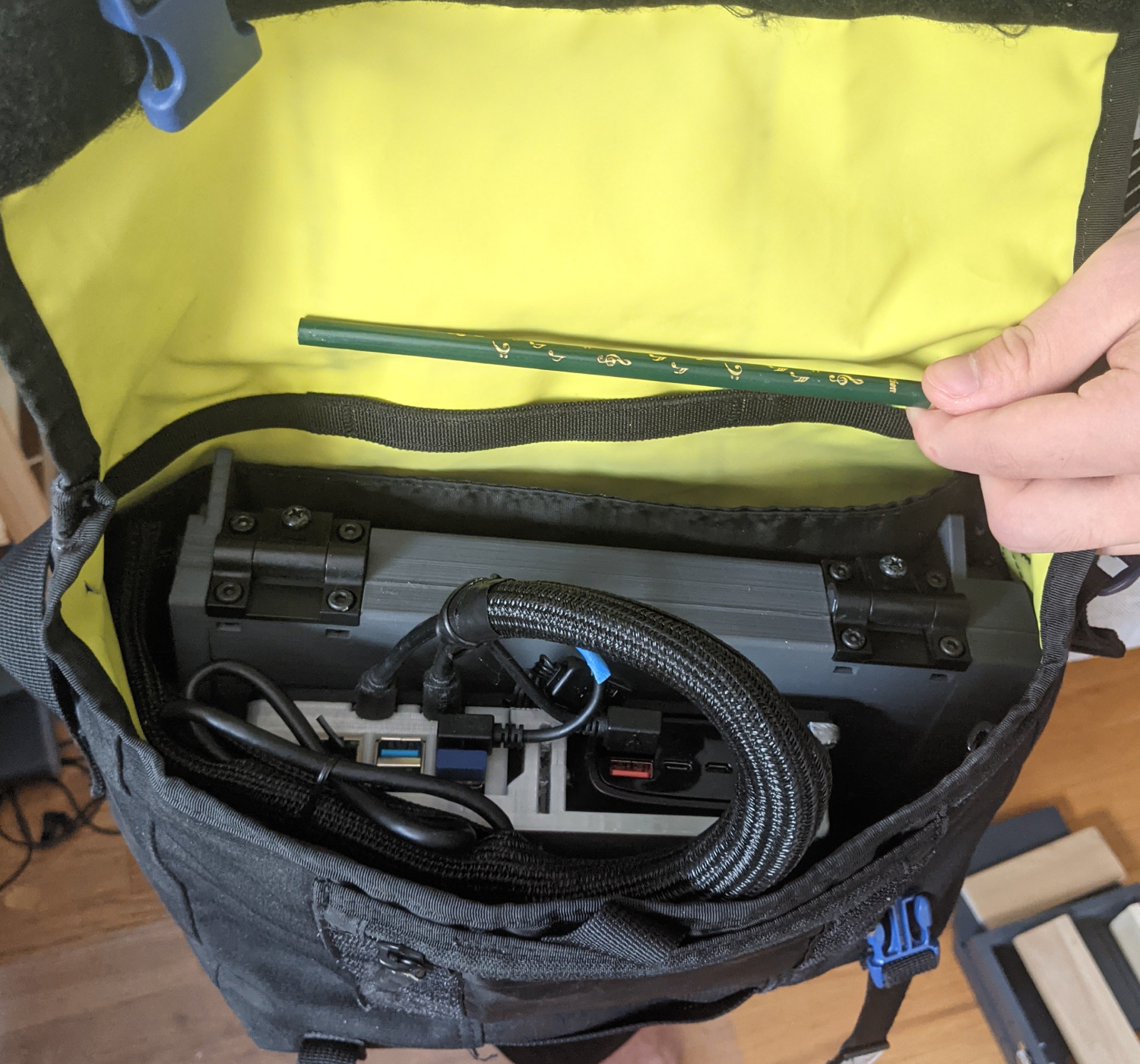 The laptop fitting inside the bag
