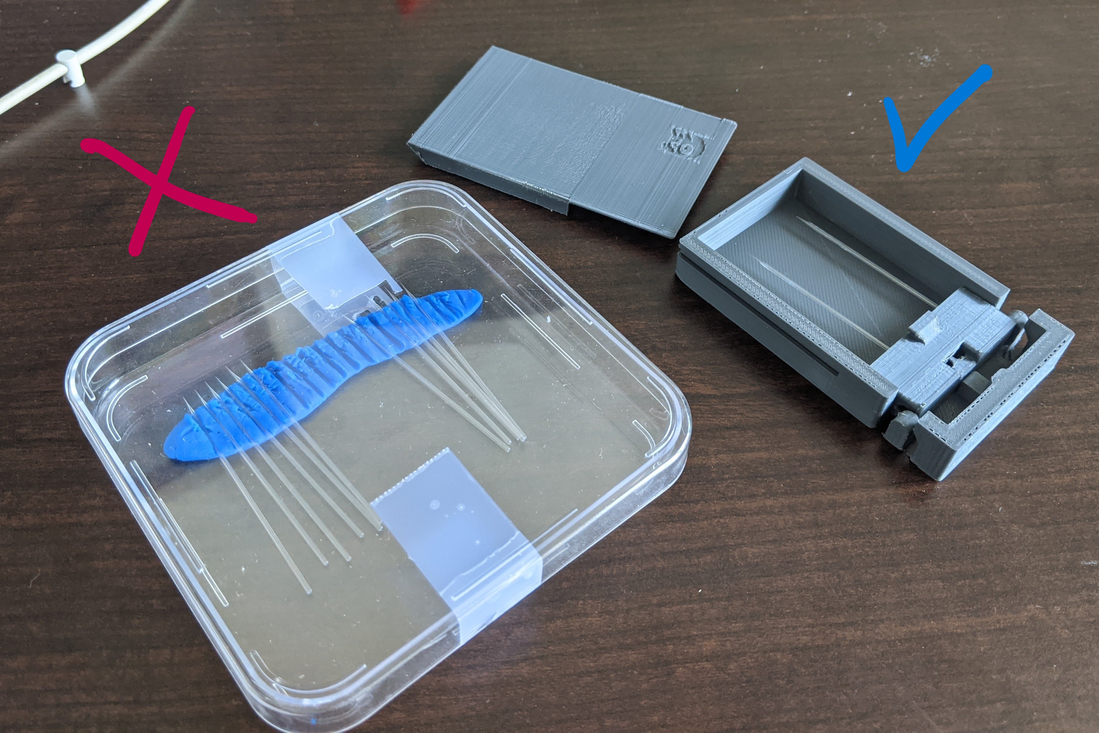  Clay-mediated needle holder vs 3D-printed needle holder