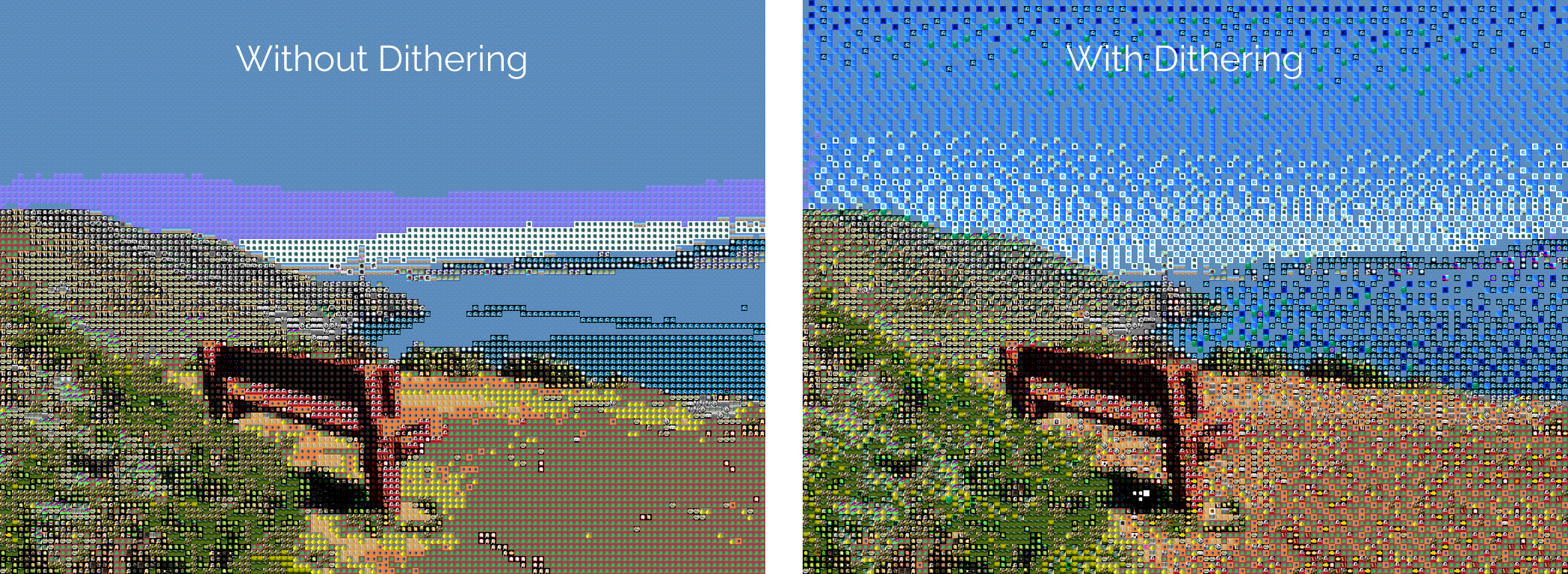 Left image: no dithering