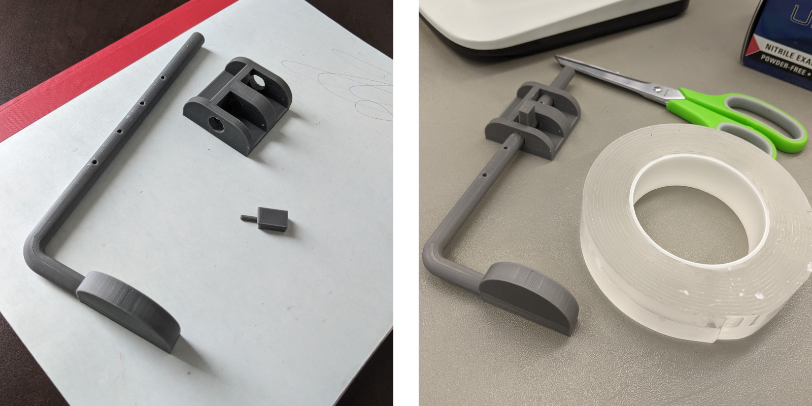 Adjustable arm to fit any freezer. Can latch on freezer using common double-sided tape