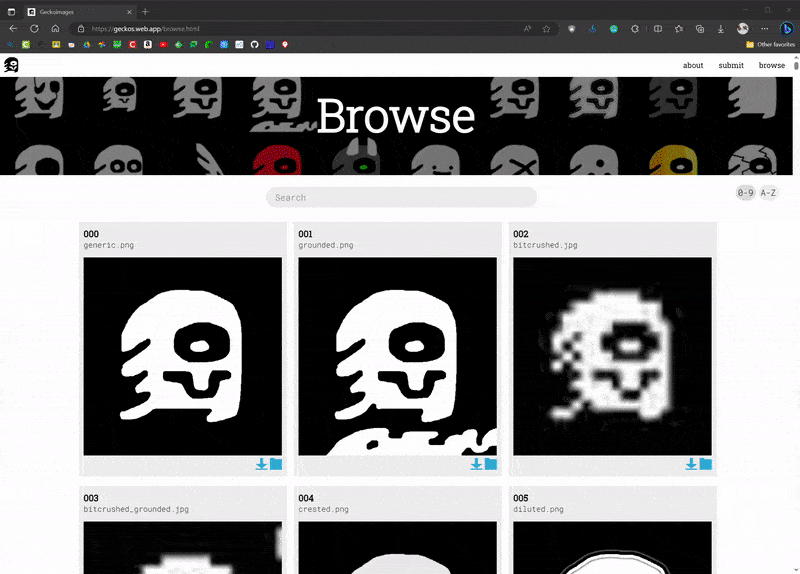 The search page of the geckoimages website