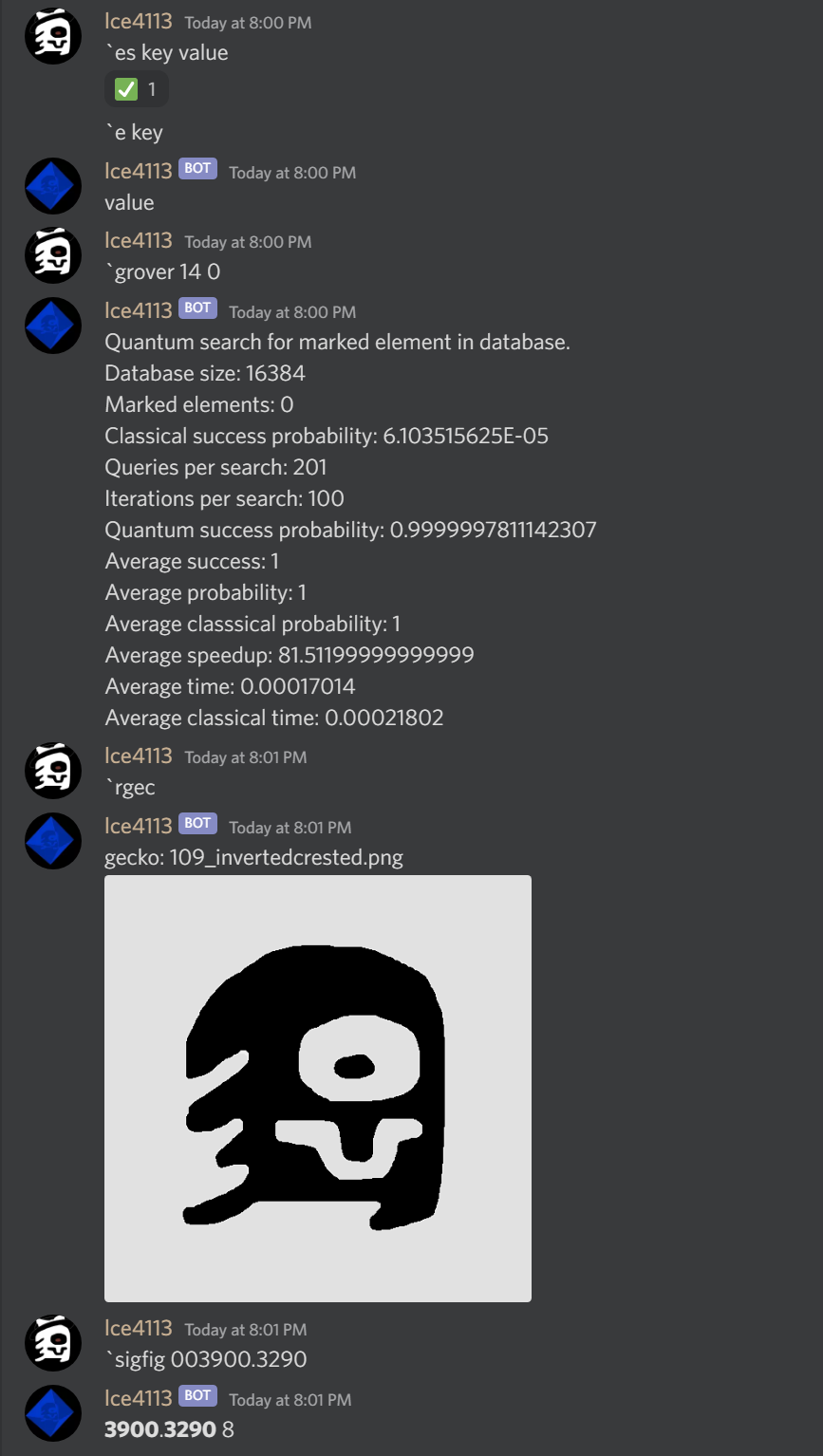 A sample of a few of Geckobot's commands