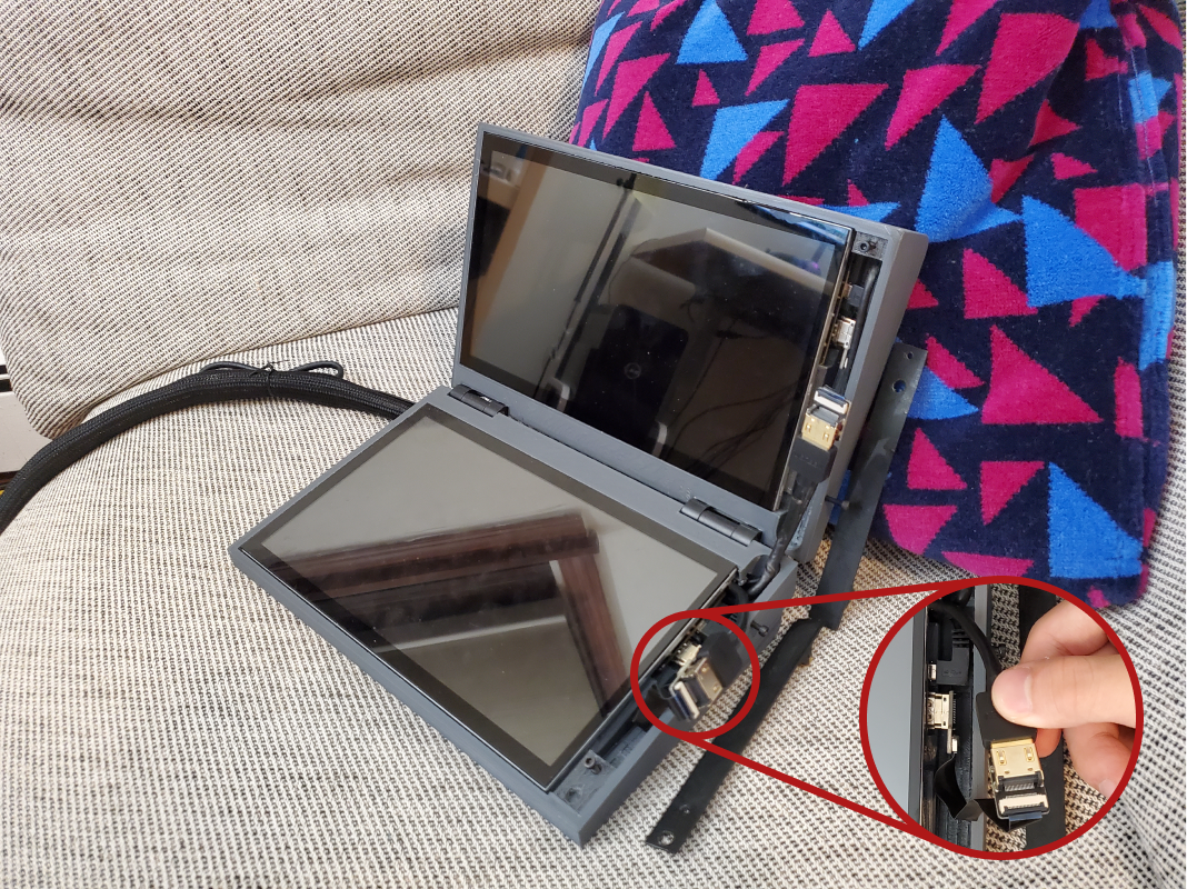 The wiring for the dual monitors